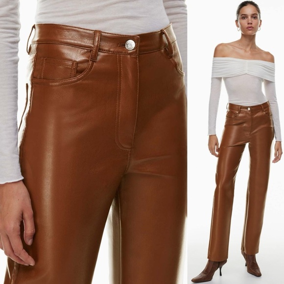 Wilfred Aritzia The Melina High Rise Vegan Leather Straight Leg Pants - Picture 1 of 8